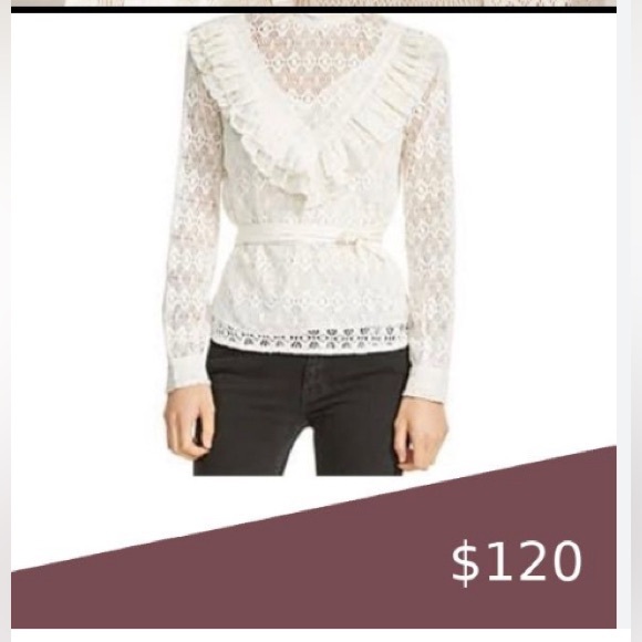 MAJE Limba Long Sleeve High Neck Lace Top Blouse in BLACK - Picture 11 of 11